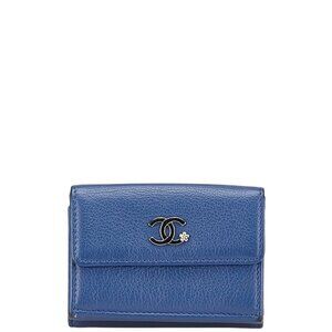 CHANEL Authentic Blue Leather Logo Wallet